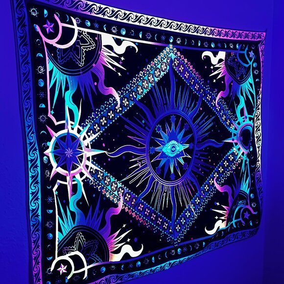 Pyramid eye day and night astrology blacklight tapestry wall decor hanging - Picture 1 of 4